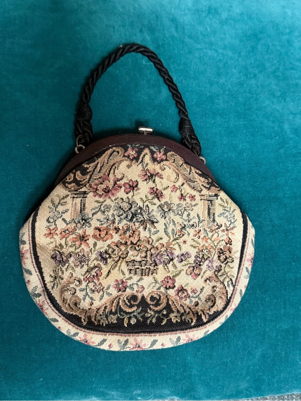 Vintage Tapestry Floral Wristlet Dainty Bag in Beige and Multicolor
